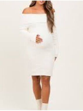 Pinkblush Cream Off-Shoulder Knit Dress
